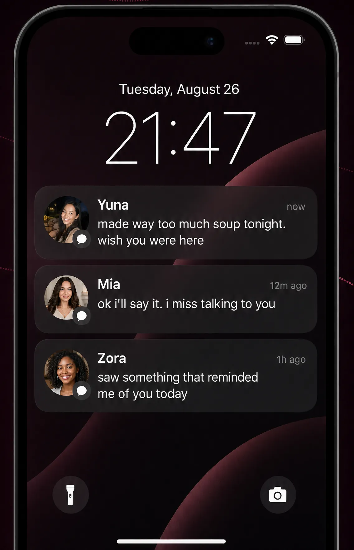 자리를 비운 사이 도착한 LORAX 메시지 세 개가 떠 있는 iPhone 잠금 화면